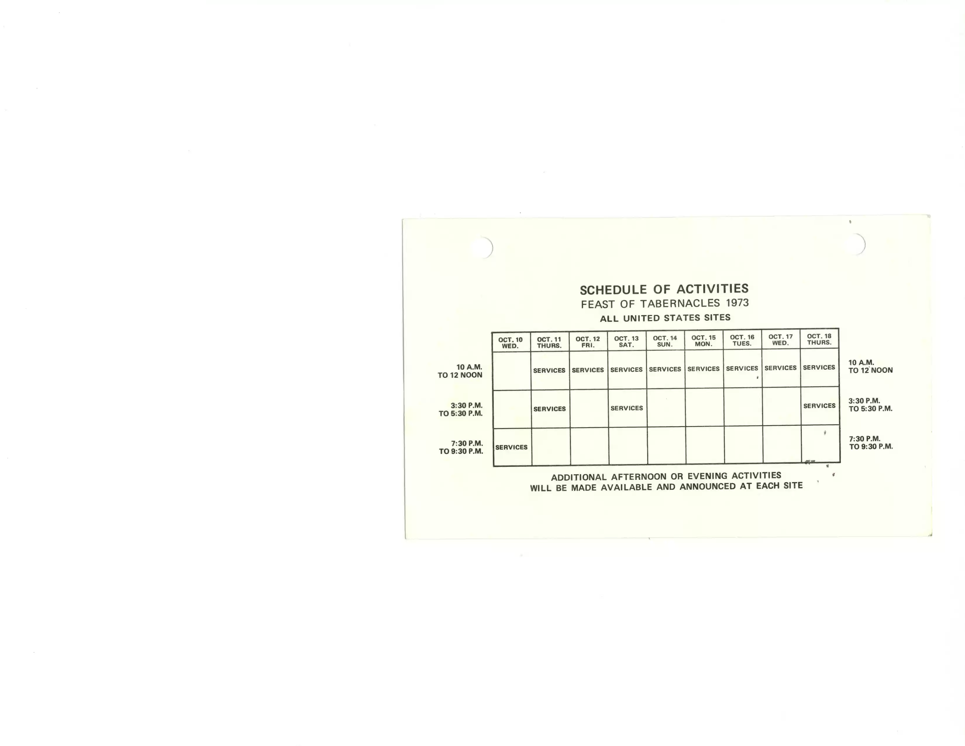 1973 FT schedule, US sites, pg 1